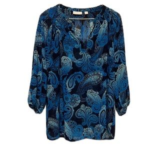 Women’s NEW YORK & COMPANY, Bishop Sleeves, V-Neck Top, Multi Colors, Small